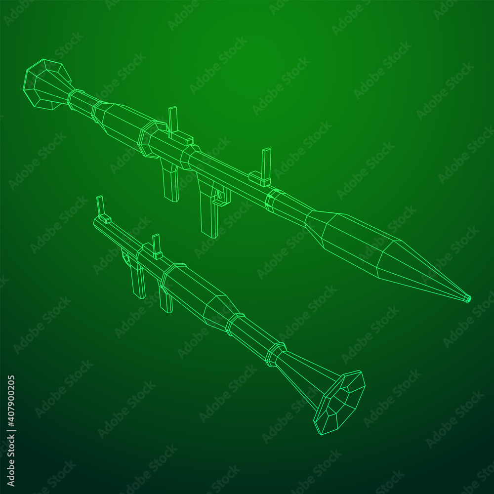 Anti-tank rocket propelled grenade launcher - RPG 7. Wireframe low poly mesh vector illustration. Anti-tank rocket propelled grenade launcher - RPG 7. Wireframe low poly mesh vector illustration.