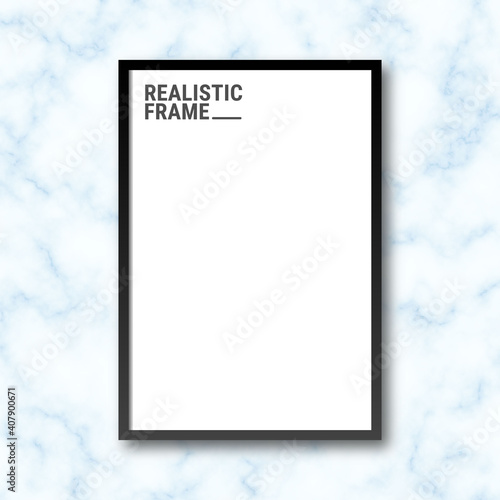 Realistic vertical picture frame isolated on marble background. Blank picture frame template. Empty photo frame mockup.