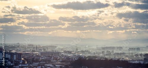 Ivano-Frankivsk city in haze on a winter day