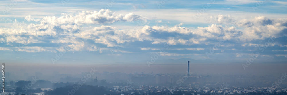 Ivano-Frankivsk city in haze on a winter day