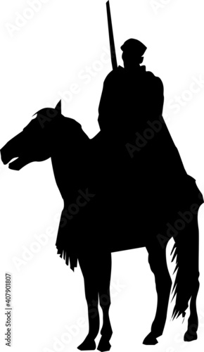 isolated black silhouette, vector of the rider who participates in the traditional Fantasia,Morocco