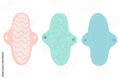 Cloth menstrual pads color icons. Handmade zero waste swap. Eco-friendly, washable menstrual pad. Period sanitary napkin. Feminine hygiene. Reusable sanitary towel. Isolated vector illustration