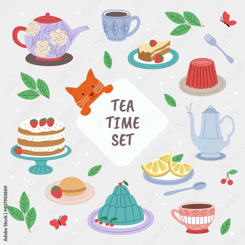 Tea time elements set.