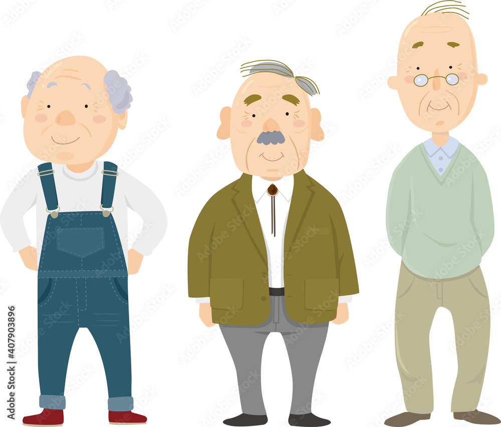 Standing figure of three elderly men