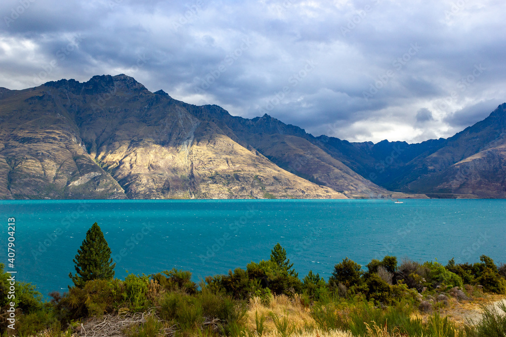 Lake Wakatipu on a cloudy day, Queenstown, New Zealand
