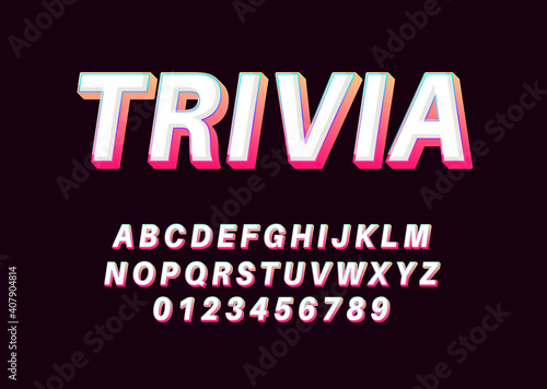 Trivia white and gradient text effect, font alphabet template for quiz, game show, typography, movie poster, logo template.