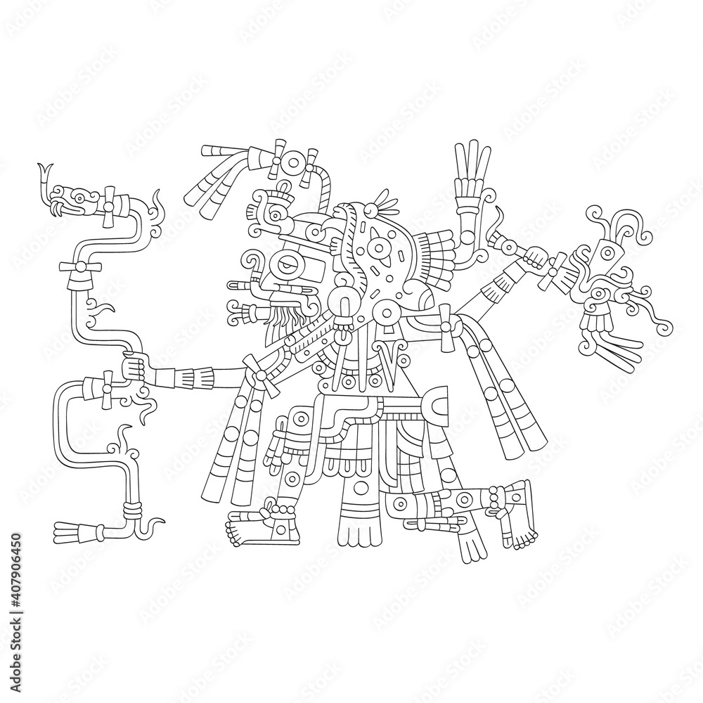  vector image with Aztec god Tlaloc.God of the rain and water for your project