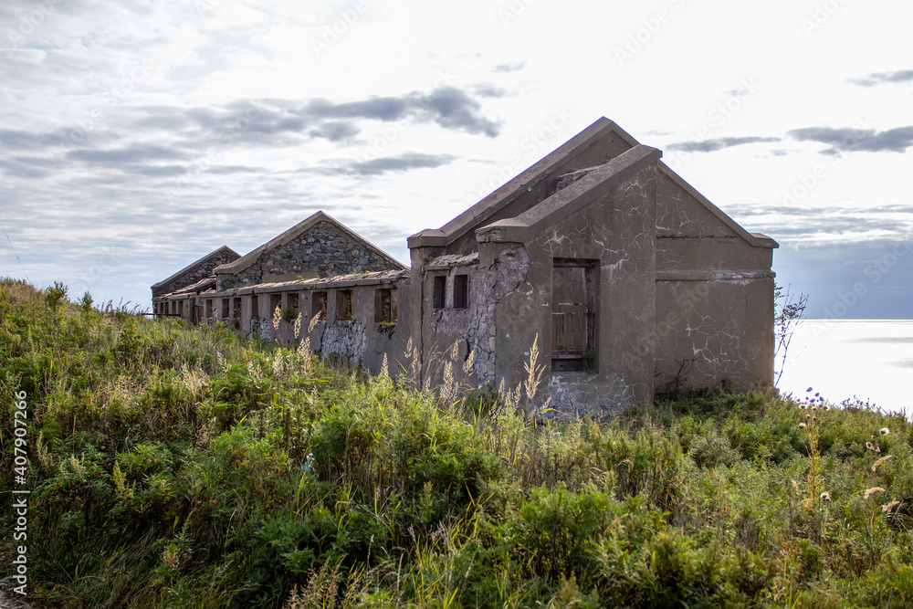 Abandoned destroyed building on the coast