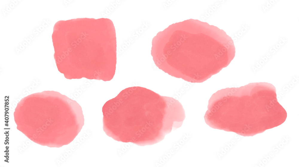 Set of pink watercolor stains. Drawn by hands. It can be used to design postcards, wedding invitations, social networks.