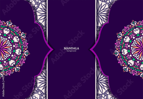 Vector vintage decor, ornate seamless borders and round mandala. Vignettes with arches, rosettes, floral elements. Eastern style design. Ethnic decoration. Indian, Pakistani, Turkish, Arabic motifs.