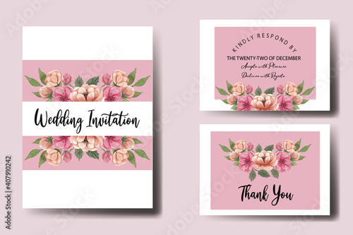 Fototapeta Naklejka Na Ścianę i Meble -  Wedding invitation floral watercolor hand drawn Flowers design Invitation Card Template Printable Size