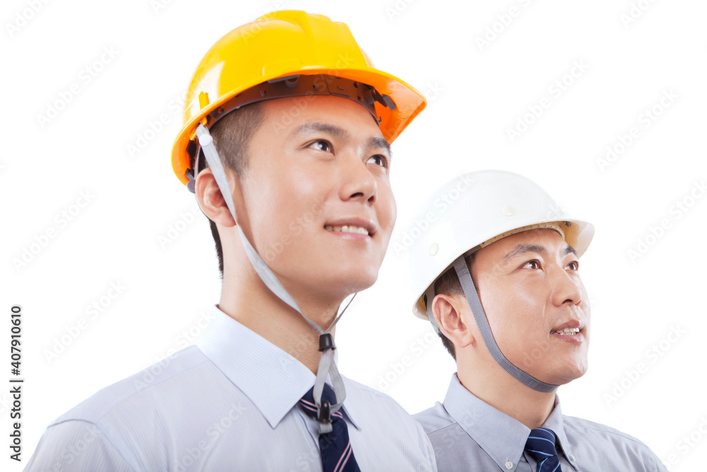 Two engineer Wearing a safety helmet Two engineer Wearing a safety helmet