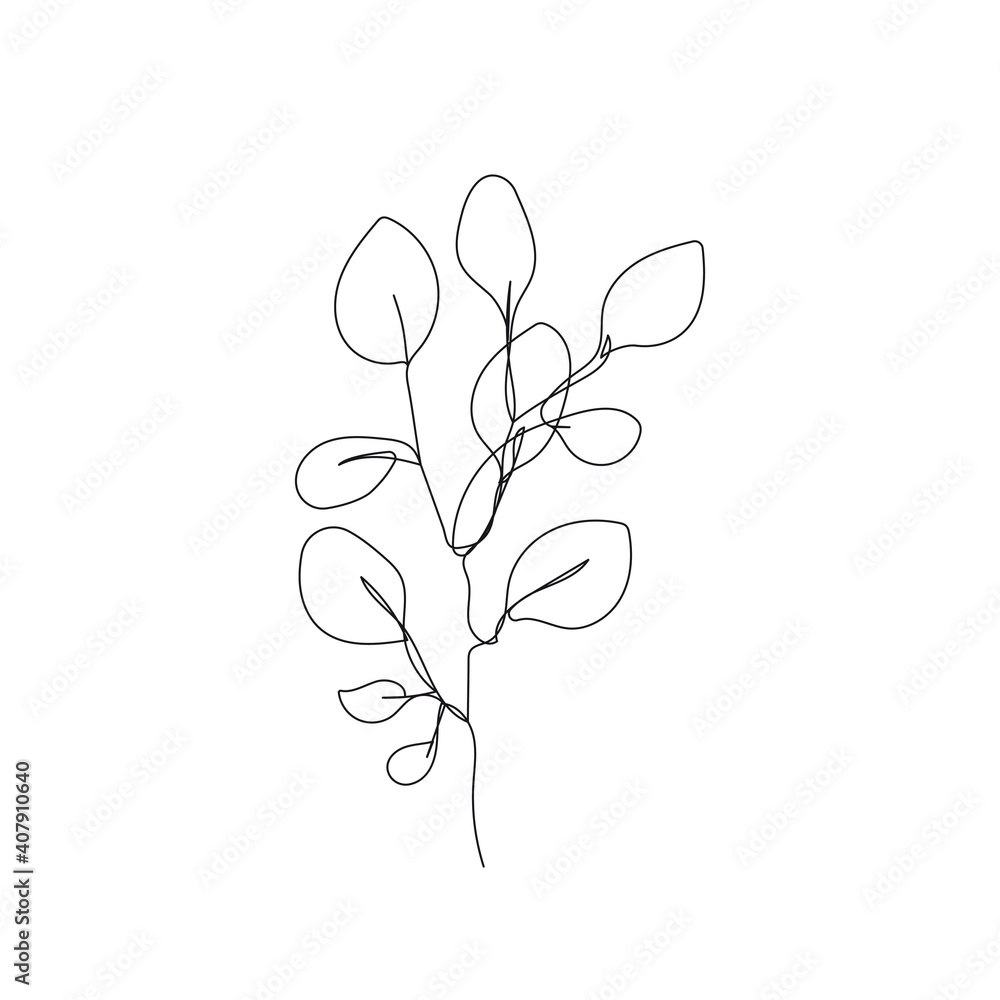 Leaves One Line art Drawing. Vector Botanical Art with Simple Outline Leaves. Modern Single Line Art, Aesthetic Contour. Perfect for Home Decor, Wall Art, t-shirt Print, Mobile Case. 