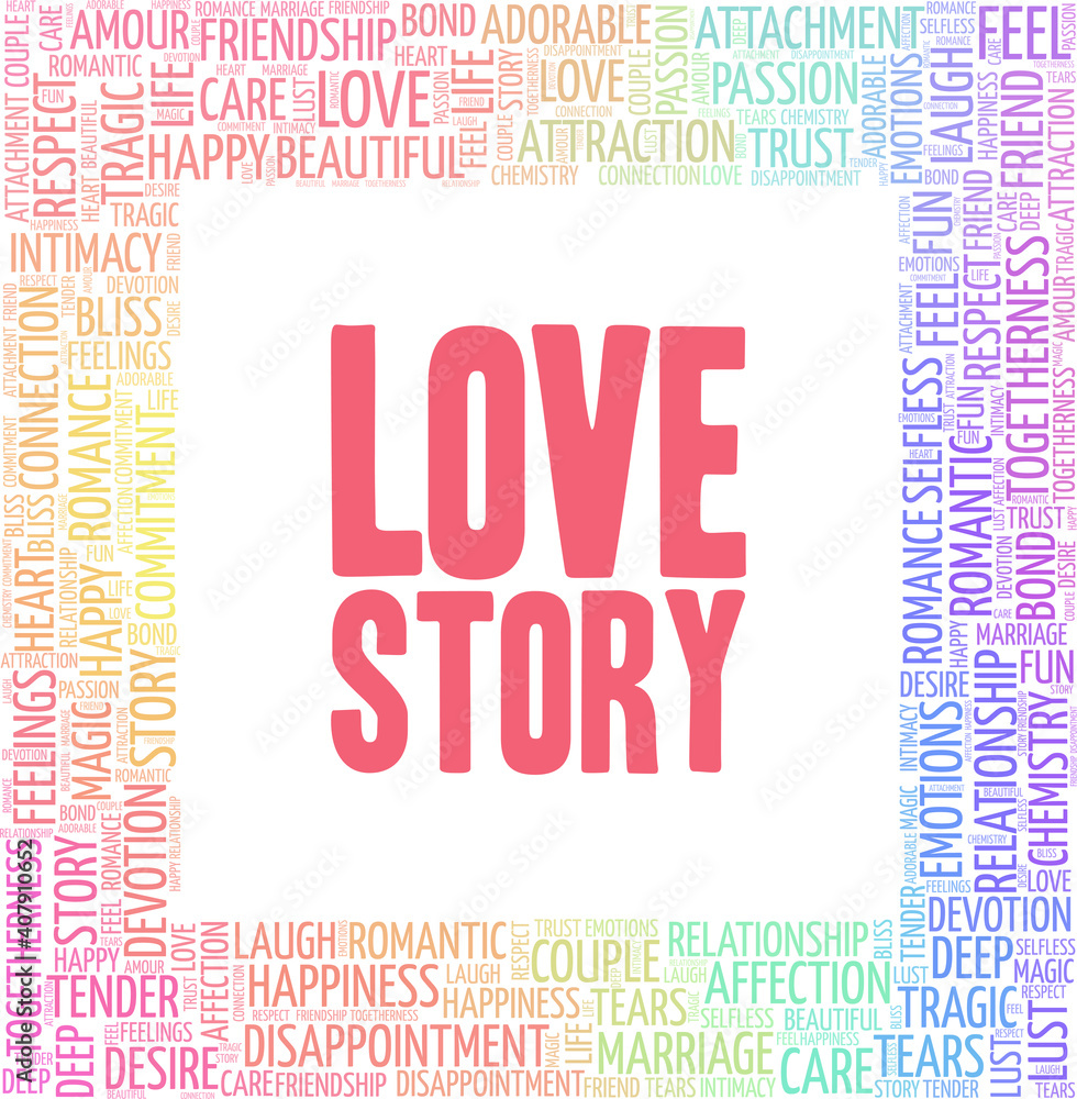 Love story vector illustration word cloud isolated on a white background.