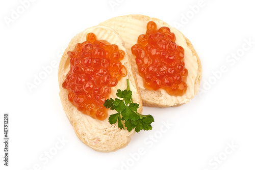 Sandwiches with delicious caviar, isolated on white background