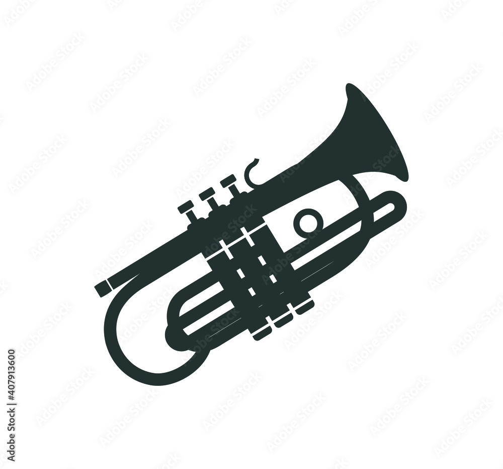 trumpet icon with hand drawn style, silhouette of music instruments trumpet icon with hand drawn style, silhouette of music instruments