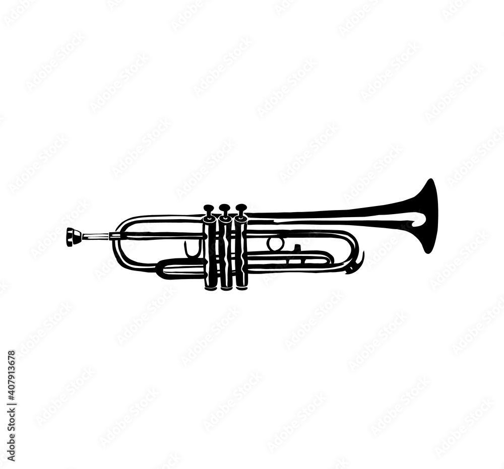 trumpet icon with hand drawn style, silhouette of music instruments trumpet icon with hand drawn style, silhouette of music instruments
