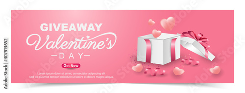 Valentine's day giveaway with realistic gift box banner template design