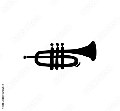 trumpet icon with hand drawn style, silhouette of music instruments