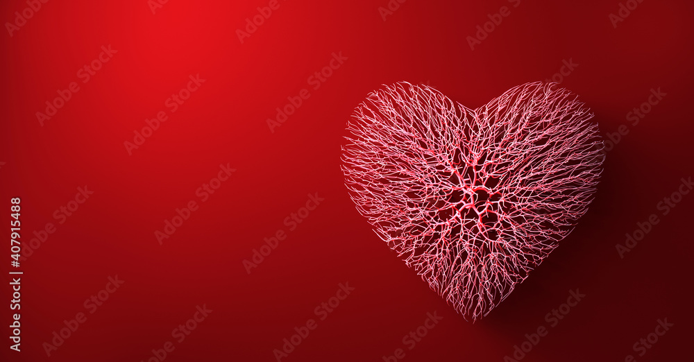 Heart made of veins or red wires connected. Valentine's day and love