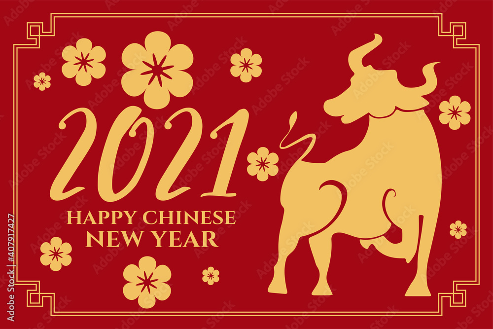 2021 Chinese new year of the ox on red background 2021 Chinese new year of the ox on red background