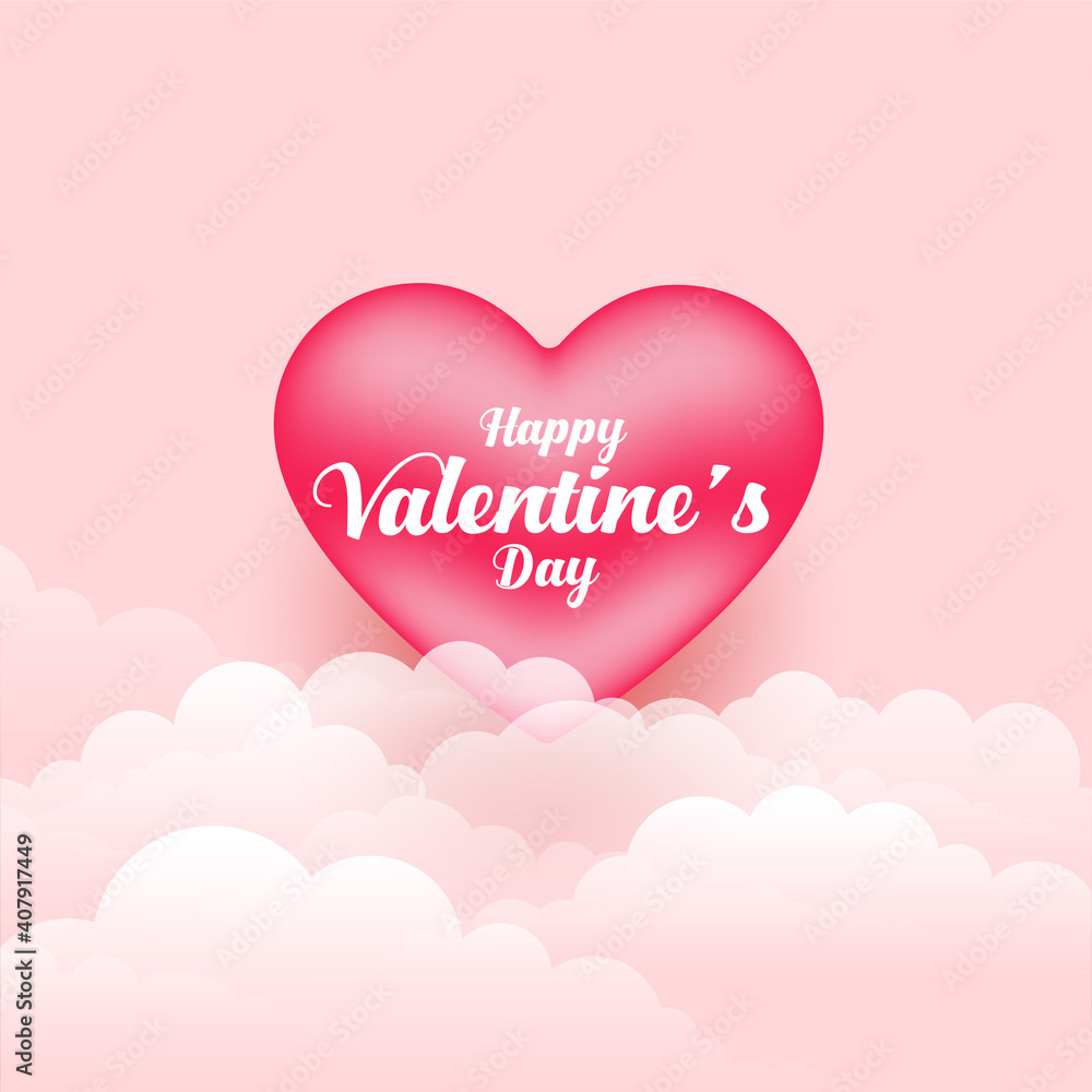 realistic valentines day 3d heart and clouds background