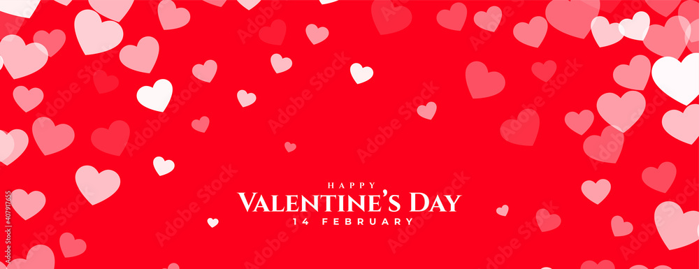 happy valentines day red banner with white hearts design