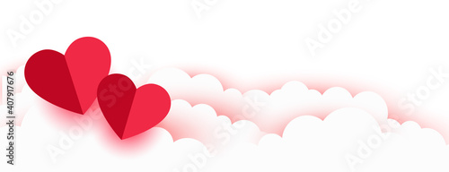Fotografie, Obraz valentines day romantic paper hearts and clouds banner