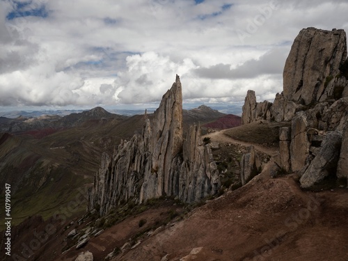 Panorama view of Bosque de Piedras stone forest rock formation landscape at Palccoyo rainbow mountain Cuzco Peru photo