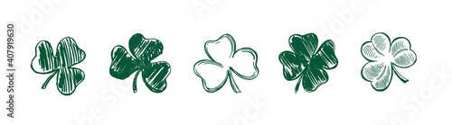 Clover set, hand drawn style. Patrick day.	Vector illustration.
