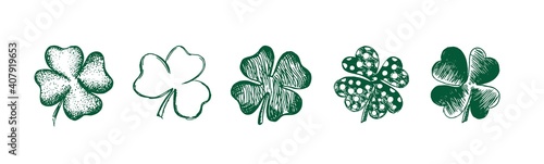 Clover set, hand drawn style. Patrick day.	Vector illustration.
