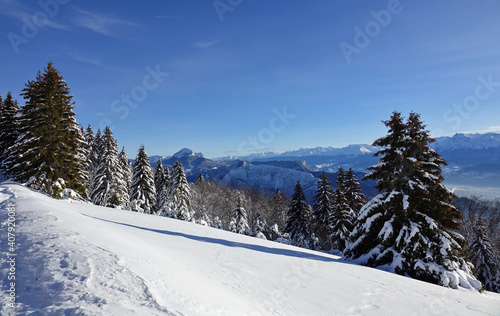 Randonnée raquettes en Janvier 2021 dans le massif du Vercors avec une neige et un temps exceptionnels © Patricia