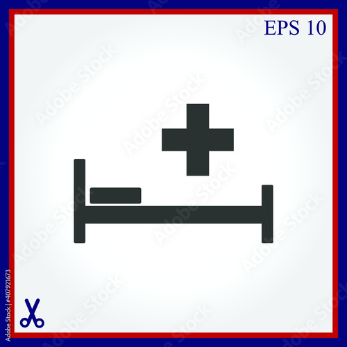 Hospital bed and cross.Flat simple icon illustration