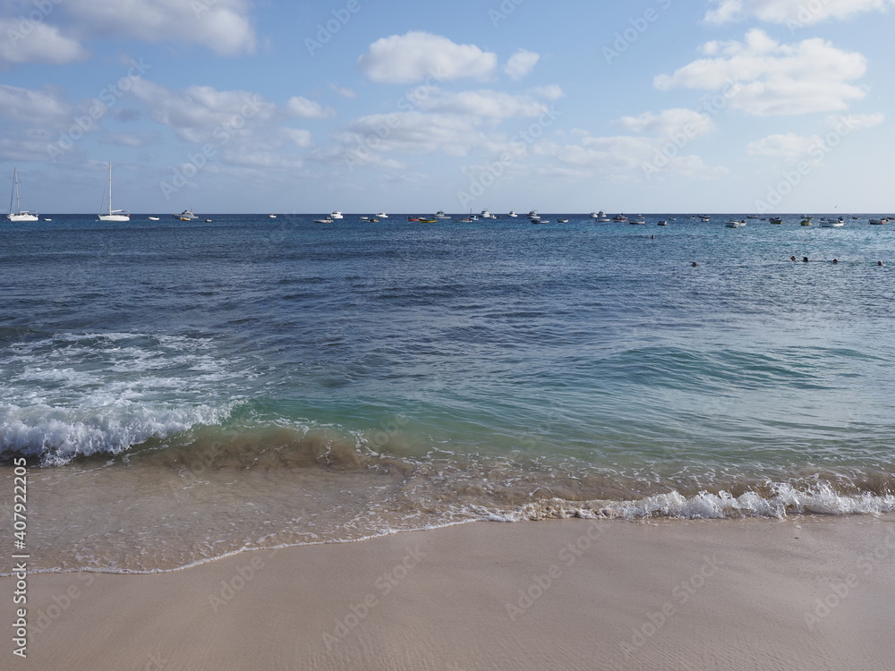 Shore at sandy beach on Atlantic Ocean at Sal island, Cape Verde