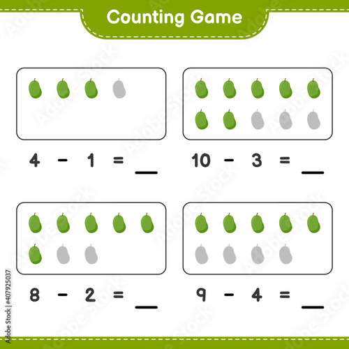 Counting game, count the number of Jackfruit and write the result. Educational children game, printable worksheet, vector illustration