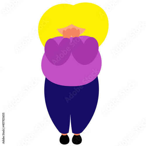 A fat blonde woman is crying in color