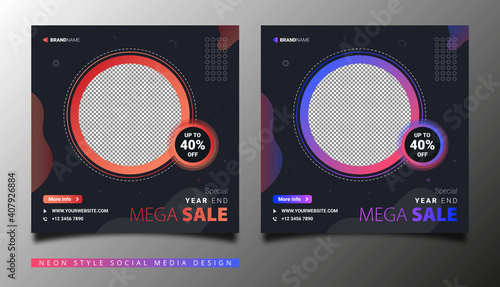 Special Year-End Mega Sale Social Media Flyer, neon effects 