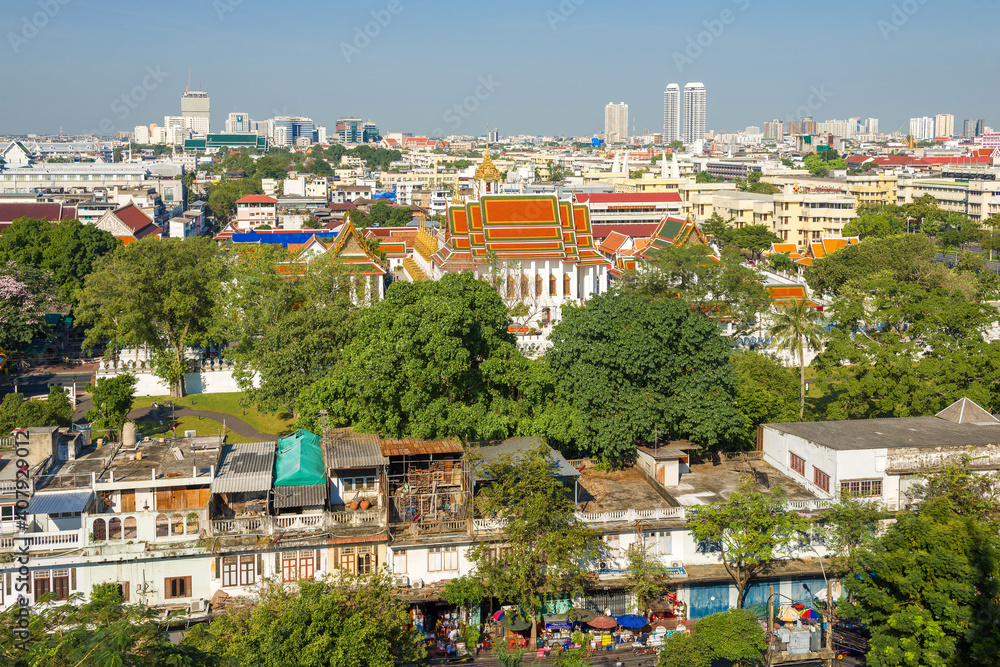 Landscape of morning Bangkok. View from the Golden Mountain Temple