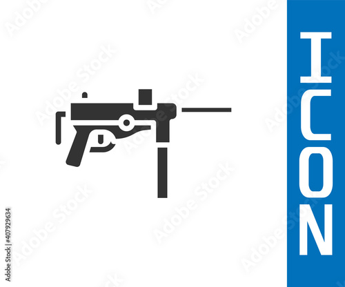 Grey Submachine gun M3, Grease gun icon isolated on white background. Vector.