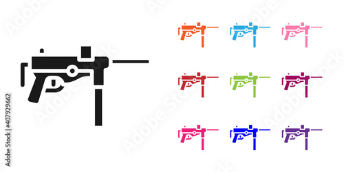 Black Submachine gun M3, Grease gun icon isolated on white background. Set icons colorful. Vector.