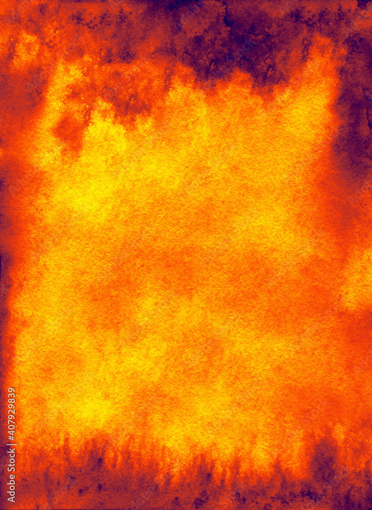 Background, watercolor texture. Red, yellow, orange. Fire background, evening sunset