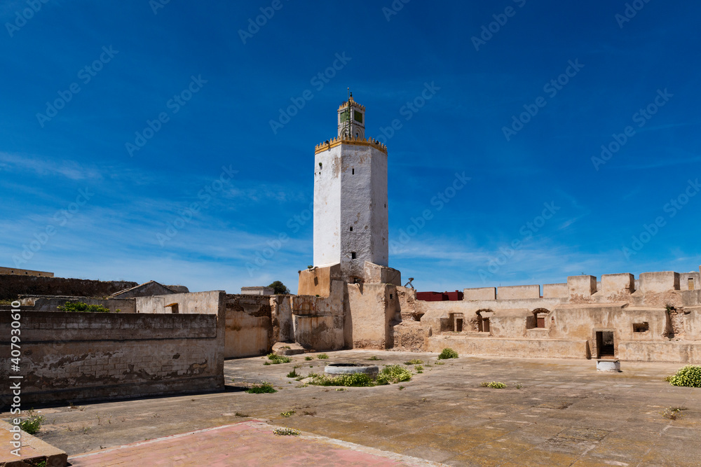 The Minaret at the Portuguese City of Mazagan, in the coastal city of El Jadida, Morocco, Northern Africa.