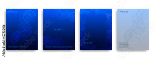 Sea depth with jellyfish. Minimalistic cover designs. Gradients of halftone dots.