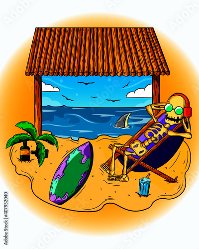 Ilustración de personaje disfrutando la playa