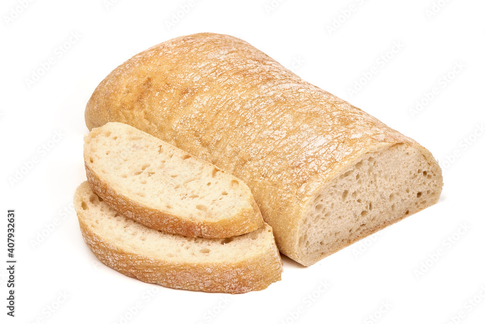 Ciabatta, Italian traditional bread, isolated on white background Ciabatta, Italian traditional bread, isolated on white background