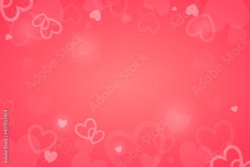 Vector illustration. Background in red or pink colors with a frame of hearts of different shapes and sizes. Valentines or love theme. Wrapping paper or decoration. © Ekaterina