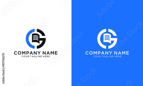book store logo with alphabet G vector illustration