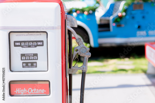 Wallpaper Mural Vintage Petrol pump filling nozzles isolated on white background , Vintage Gas station . Vintage  Head fuel vehicle refueling facility Torontodigital.ca