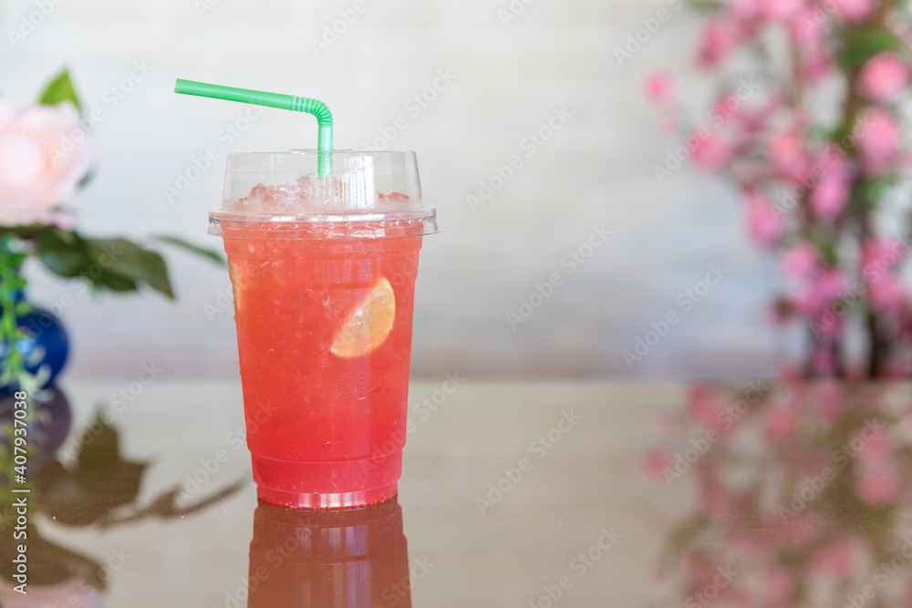 Refreshing fruit punch beverage in glass. Mixed cocktails, party punch