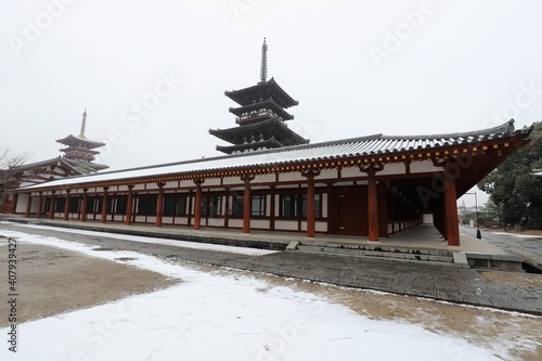 奈良 雪景色の薬師寺